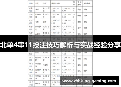 北单4串11投注技巧解析与实战经验分享